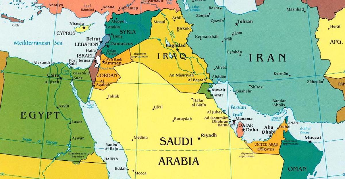 kort Sádi Arabíu nærliggjandi löndum