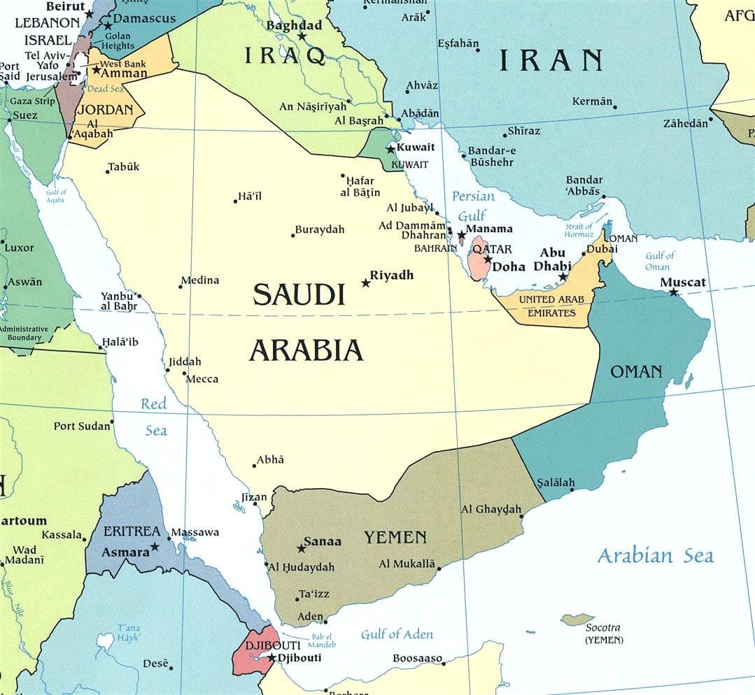 Kort af Sádi Arabíu peninsula