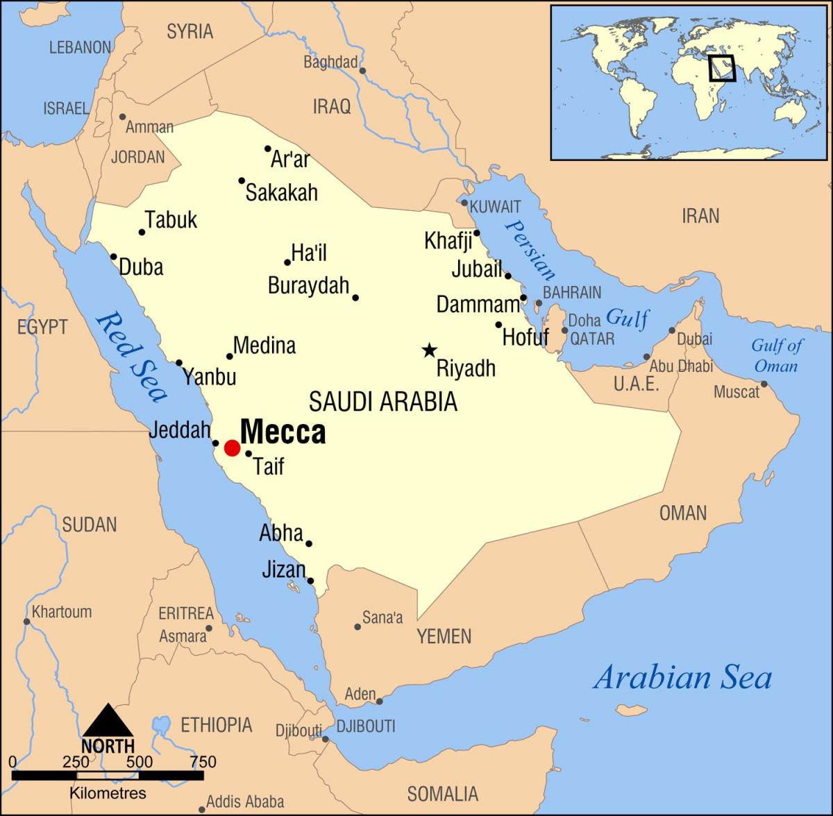 kort af mekka í Sádi-Arabía