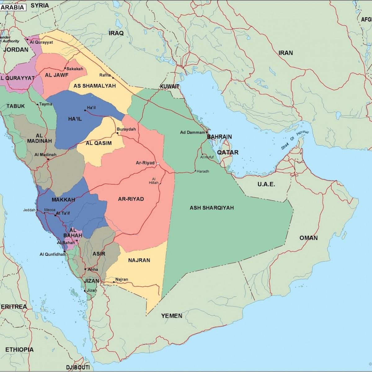 Kort af Sádi Arabíu borgir