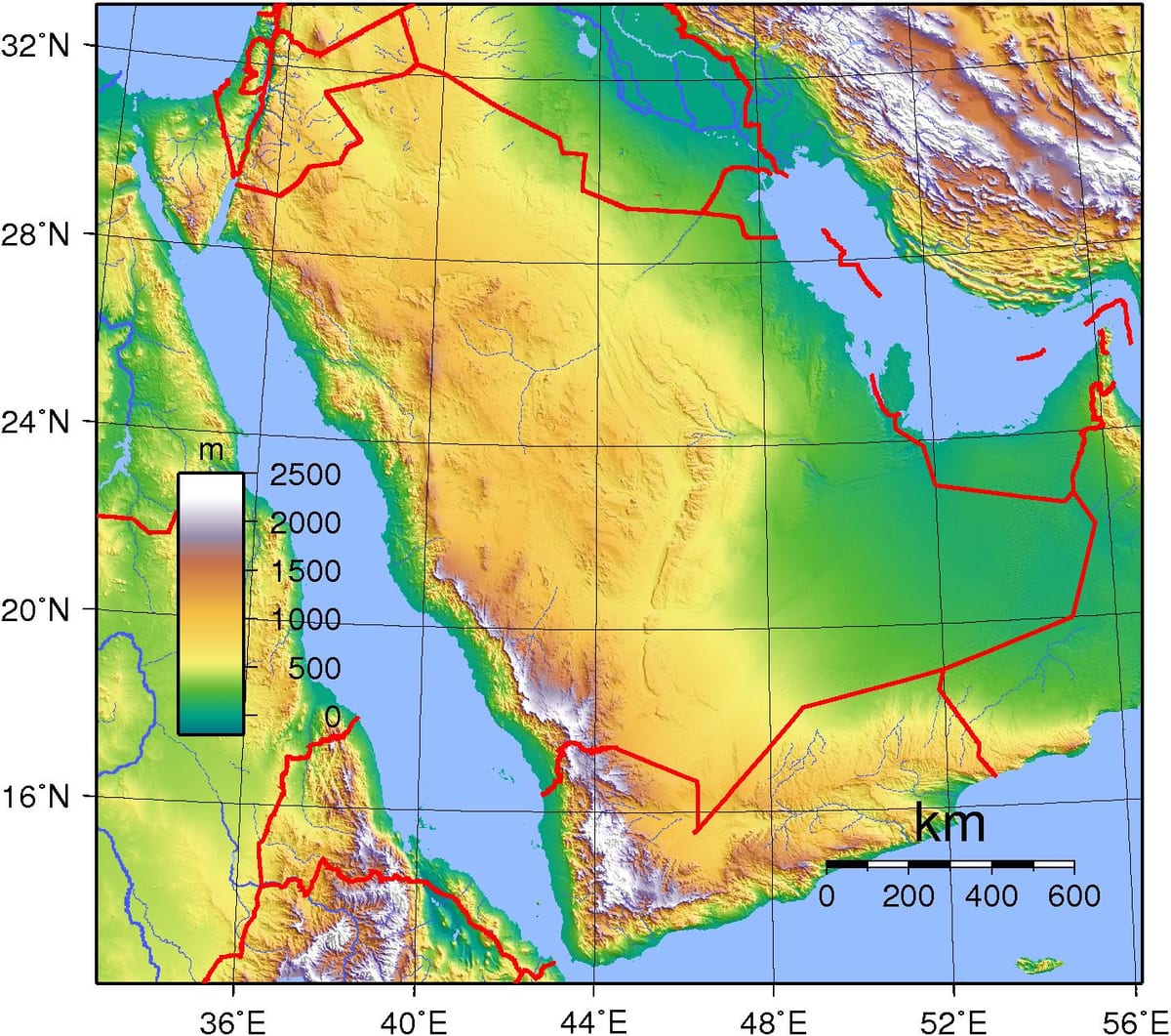 Kort af Sádi Arabíu hækkun