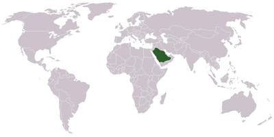 Sádi Arabíu á heiminum kort